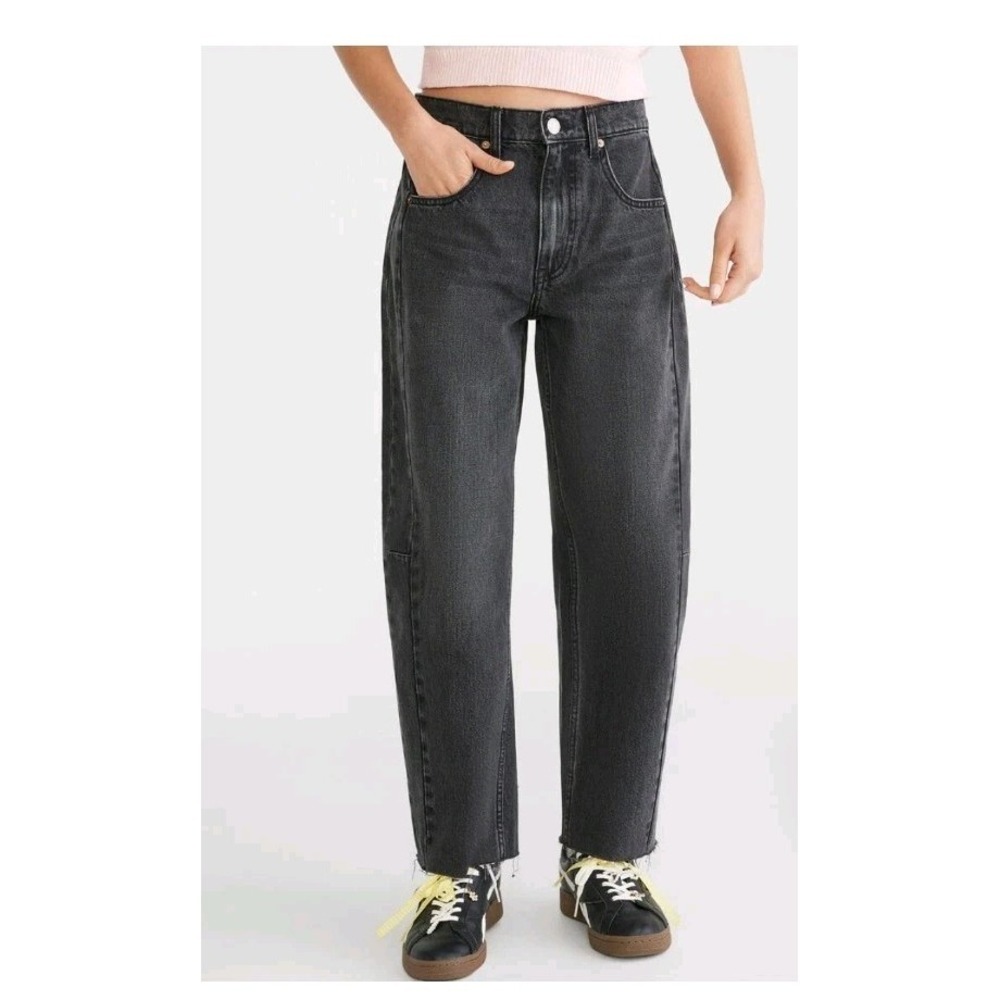 NWT Aeropostale Women's Non Stretch Barrel Jeans In Black Sz 18R Raw Hem